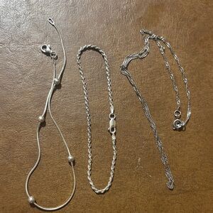 Sterling Silver Multi-Chain Necklace and bracelet Set - Silver